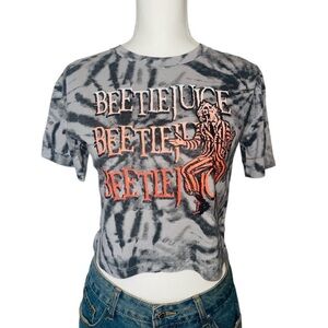 Beetlejuice Tim Burton Grey/Black Tie Dye Graphic Tee Size L (10-12)